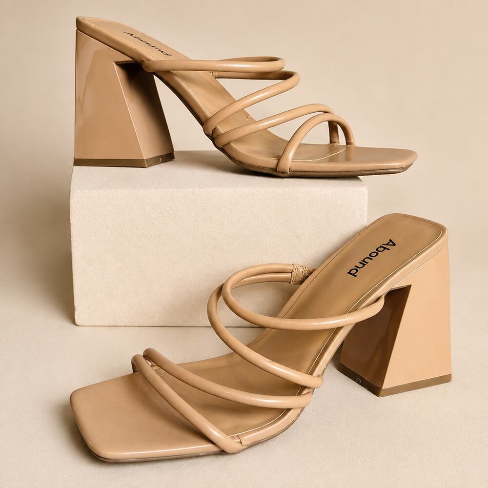 Abound Womens Tan Brown Austyn Chunky 4.5" Heel Strappy Sandal Shoe 9.5 NWT